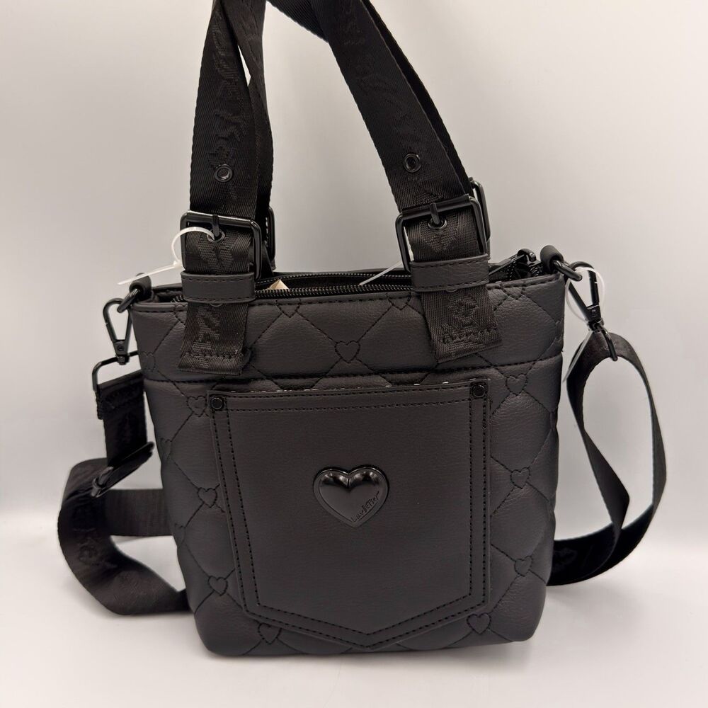 Luv Betsey Johnson Black Heart Quilted Mini Tote Crossbody Bag NWOT